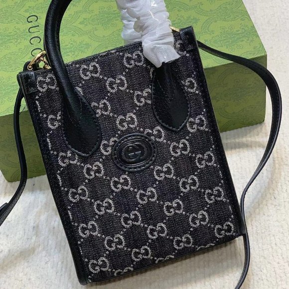 "Authentic GUCCI presbytery Logo canvas leather Tote bag"